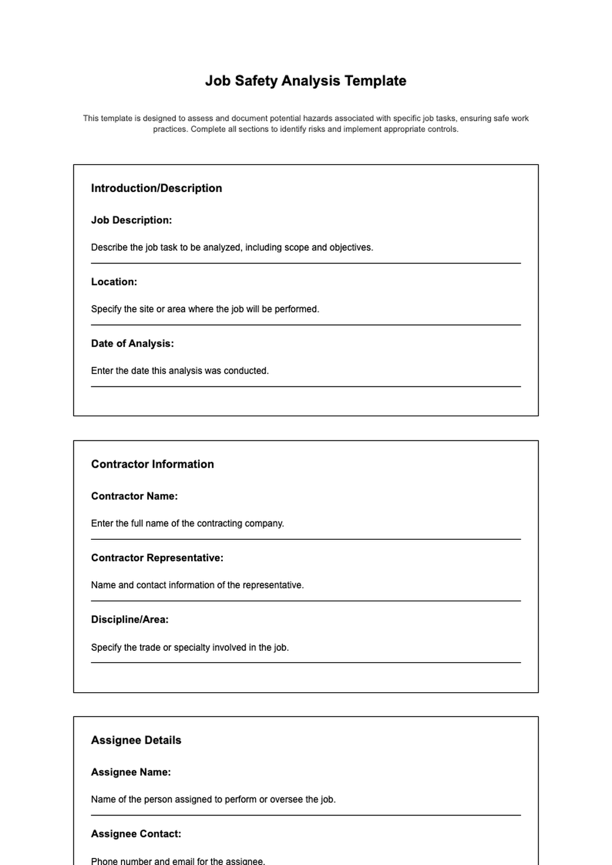 Moderate risk job safety analysis form with contractor and Argonne sections_variant_3